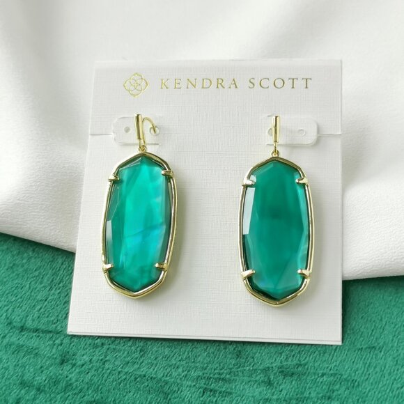 Kendra Scott Jewelry - Kendra Scott Gold Drop Earrings - Faceted Elle Jade Green Illusion $68 New